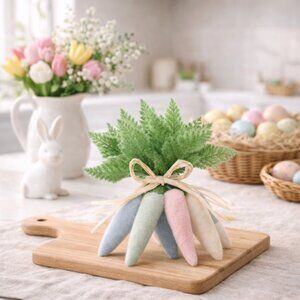 Flocked Decorative Carrots Cluster – Set of 6 Large Easter & Spring Felt Decor